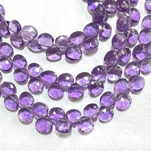 Perles Briolette en forme de coeur à facettes en améthyste rose, perles de pierres précieuses calibrées 7MM de bonne qualité, magasin de perles en gros - Product Image 3