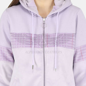 Survêtement de salon en coton de la plus haute qualité pour femmes Tenue décontractée confortable en couleur violette Sweat à capuche zippé et pantalon de survêtement - Product Image 6