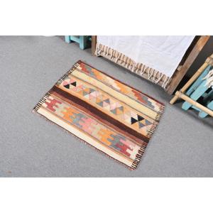 1.9x2.7 ft Turkish <b>Red</b> <b>Wool</b> Vintage Kilim Rug Eco-Friendly Patchwork Polka Dot Design with Latex Backing and Medium Pile - Product Image 2