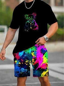 <b>3D</b> <b>Printed</b> Stylish Shorts Set for Men Customize Breathable Shorts Shirt Set 100% Organic Cotton Summer T-Shirt Sets - Product Image 4