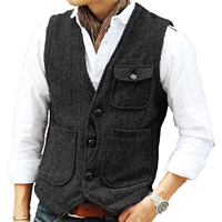 Gilets décontractés pour hommes Gilets en tweed Retro Workwear Vintage Wedding Wool Grey black ultra warm laine gilet