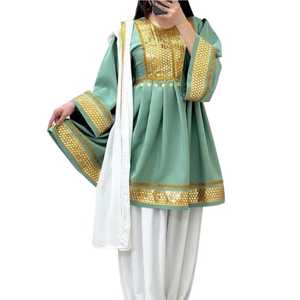 Costume Anarkali de mariage afghan - Style moderne lourd avec dentelle, volants et broderies, robe afghane Kuchi pour les mariages formels - Product Image 1