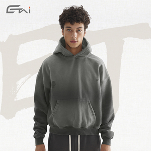 เสื้อฮู้ด Boxy แบบครอปสำหรับผู้ชายเสื้อผ้าแนวสตรีทเสื้อฮู้ดโอเวอร์ไซส์เปิดไหล่ตก - Product Image 5