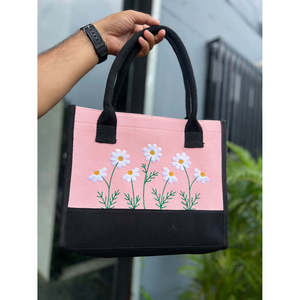 For Pink Floral Embroidered Tote Handbag Large Fashionable Ladies Tote Bags For Daily Office Use Lunch <b>Box</b> Storage Handbag Tote - Product Image 6