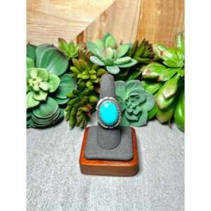 Alfred Martinez Kingman Turquoise & Rose-Gold Plated Sterling Silver <b>Adjustable</b> <b>Ring</b> Stainless Steel Inlay Setting Gift - Product Image 1
