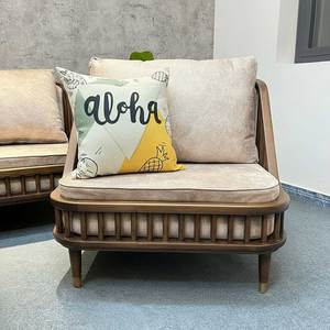 Sofá Individual KBH con Listones de Madera, Cojín de Cuero, Asiento Cuadrado Tapizado para Muebles de Hogar en Salas de Estar y Apartamentos-GSD68062 - Product Image 5