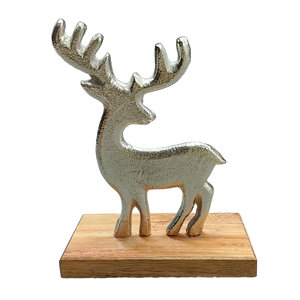 Ornement de renne en métal texturé rugueux avec base en bois maison améliorant le décor de table de Noël - Product Image 3
