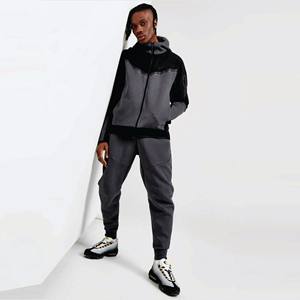 OEM Design 69% Coton 31% Polyester Noir Hommes Tech Polaire Survêtement Full Zip Hoodie Joggers Sweatpants Sweatsuit - Product Image 1