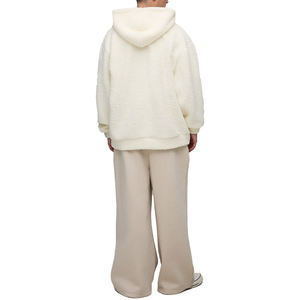 New Arrival 2025 Solid Beige 100% Cotton Winter <b>Sherpa</b> Fleece <b>Hoodies</b> Custom v Neck Best Fluffy - Product Image 2