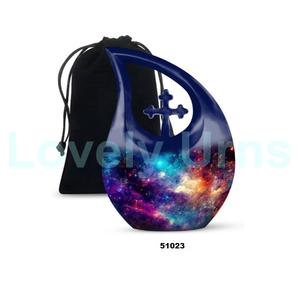 Urna conmemorativa de cremación con gota de lágrima de Cruz de galaxia de aluminio negro para cenizas humanas Urna funeraria decorativa con bolsa de terciopelo gratis - Product Image 4
