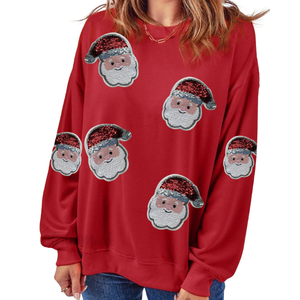 Le plus populaire en gros de haute qualité surdimensionné vert sweat-shirt de Noël à manches longues perlé motifs broderie personnalisée pour les femmes - Product Image 2