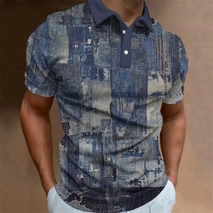 Camiseta de retazos de trapo con estampado 3D Retro para hombre, camiseta de manga corta holgada con botones informales de verano - Product Image 5