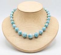 Perles pour la fabrication de bracelets |   Bracelet en argent tibétain perlé à la main avec pierres naturelles de labradorite et de larimar plaqué or pour femmes