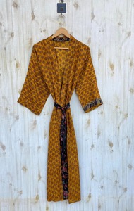 Luxe élégant été soie Kimono Robe femmes Poly soie léger pleine longueur bohème couverture-Up - Product Image 5