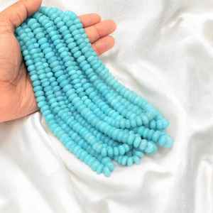 Natural <b>Turquoise</b> Blue Opal Smooth <b>Beads</b> Strand 15 Inch 7mm to 10mm Loose Gemstone <b>Beads</b> for Jewelry Making Bulk Wholesale India - Product Image 5