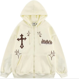 Sudadera Unisex Estética Y2K Gótica con Estampado Gráfico de Cruz de Fuego, Ropa Urbana Bordada, Talla Grande para Invierno, Hecha de Poliéster/Algodón - Product Image 1