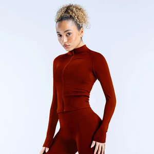 Chaqueta de Yoga de nailon XL para mujer de alta calidad, transpirable, de secado rápido, sin costuras, con cremallera completa, elástica en cuatro direcciones, ligera, frontal deportivo - Product Image 4