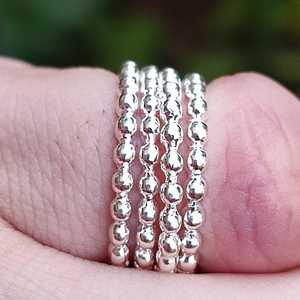 925 Sterling <b>Silver</b> Bead <b>Ring</b> Handmade Dainty Stackable Bands Casual Style Perfect Gift for Her <b>Silver</b> Beaded <b>Stacking</b> <b>Ring</b> - Product Image 4