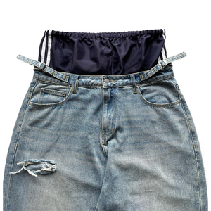 Venta al por mayor personalizado de alta cintura ancho de gran tamaño rasgado desgastado Vintage ácido lavado holgado doble cintura Denim Jeans Hombres - Product Image 3