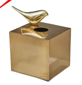 Caja de pañuelos de acero inoxidable con un diseño de bola dorada en la parte superior, ideal para hoteles. - Product Image 5