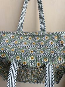 Bolso grande de algodón acolchado con volantes, ecológico, sostenible, resistente, para compras de comestibles, hecho a mano, bloque Vintage impreso Boho - Product Image 4