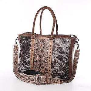 Women's Lady Genuine Cowhide Leather Tote Bag Comfort Shoulder Strap Handmade Tooled Western-Style Bucket <b>Purse</b> Fashionable - Product Image 2