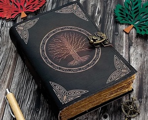 Hermoso diario de árbol de la vida en relieve para mujeres y hombres cuaderno de cuero genuino con encuadernación en espiral regalo de papel hecho a mano - Product Image 1