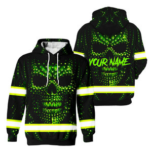 Skull Hi Vis Hoodie Reflective Safety Workwear <b>Green</b> Color Construction Safety Reflective Hoodie <b>Tops</b> Fleece Hoodies - Product Image 1