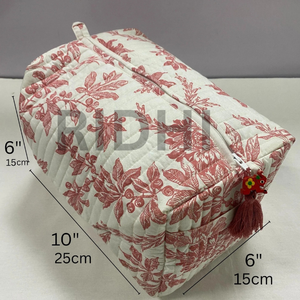 Wholesale Travel Toiletry Bag in Pink Tulip Custom Printed Cotton <b>Quilted</b> Reusable Zipper Bag for Market Grocery, Cosmetic Pouch - Product Image 2