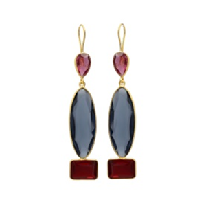 Recién llegado, pendientes de tuerca redondos chapados en oro con piedras preciosas multipiedra, elegancia versátil - Product Image 1