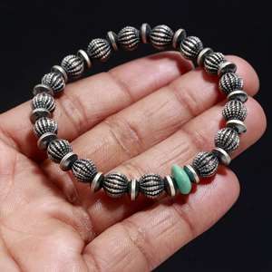 Pulsera de cuentas de plata esterlina Navajo hecha a mano, hermosas cuentas de turquesa azul Natural, joyería de piedra de alta calidad - Product Image 1