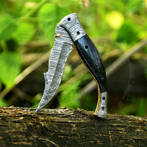 มีดพับด้ามเขาควายใช้ในการเอาตัวรอดกลางแจ้งมีใบมีดเหล็กดามัสกัส - Product Image 1