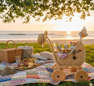 Chariot pour poupée en rotin naturel tissé à la main avec des roues en bois, poussette en osier pour enfants et décoration de la crèche en provenance du Vietnam - Product Image 5