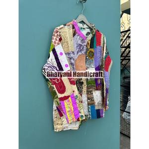 Chaqueta de algodón bohemio para mujer india, Abrigo acolchado Vintage hecho a mano con estampado de retazos múltiples, nuevo estilo para otoño - Product Image 4