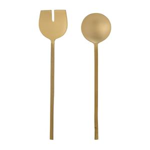 Ensemble de service à salade en laiton fini mat de taille standard de luxe moderne indien poignée pierre de marbre pour ustensiles de cuisine couverts - Product Image 1