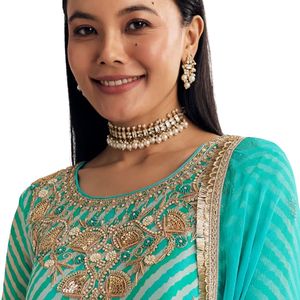 Aqua màu xanh leheriya kurta Palazzo phù hợp với với zardosi và moti làm việc Bán buôn phụ nữ dân tộc trang phục OEM quần áo nhà máy Nhà cung cấp - Product Image 2
