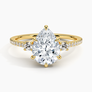 Anillo de Compromiso de Oro Amarillo con Diamantes, Diseño de Tres Piedras con Corte de Pera, Diamante Cultivado en Laboratorio con Certificado IGI, Anillo de Novia para Mujer, Anillo de Boda - Product Image 1