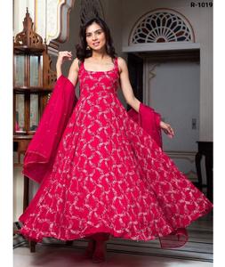 Últimos Vestidos Anarkali de Material Faux Georgette Listos para Usar con Bordado de Hilo y Lentejuelas para Bodas y Festivales - Product Image 1