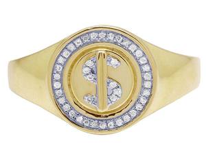 Customize Dollar <b>Sign</b> With Round Moissanite Diamond In S925 Sterling Silver Men's Hip Hop Ring - Product Image 2