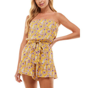 Tuta Floreale Senza Spalline da Donna Be Bop, Gialla in Chiffon a Vita Alta con Stampa Traspirante, Taglia XS - Perfetta per la Spiaggia - Product Image 1