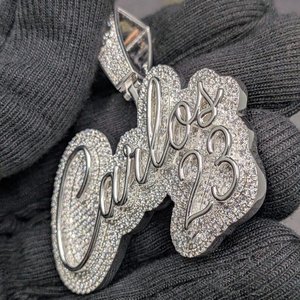 Pendentif personnalisé de luxe en argent sterling 925 avec lettres gravées, serti de diamants Moissanite VVS, style Hip Hop - Product Image 5