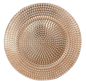 จานรองอาหารชุบทองคำแบบหนา จานโลหะลายตอกตกแต่งสำหรับงานแต่งงาน ถาดกลมชุบทองคำสีโรสโกลด์ ของตกแต่งงานหรูหรา - Product Image 3