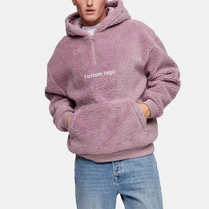 Hiver Col zippé Ours en peluche Polaire Fluffy Pullover Hoodie Personnalisé Chenille Broderie Heavyweight Hommes Sherpa Hoodie - Product Image 1