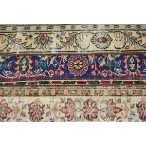 Alfombra clásica turca Kilim, diseño de retazos Beige y azul, 2,2x8,3 pies, Material de lana de tejido plano hecho a mano con respaldo de látex - Product Image 5