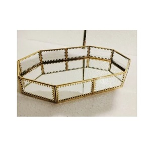 Fancy Tray Handmade Metal <b>Glass</b> Serving Tray Gold Plated Handmade Designer Serving <b>Dish</b> Kitchen Ware Table Top - Product Image 5