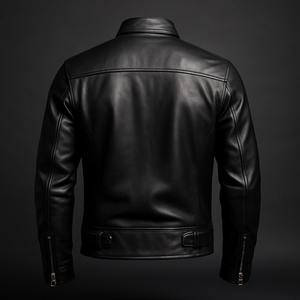 เสื้อแจ็คเก็ตหนังวัวสีดำสำหรับผู้ชาย ทรงสลิมฟิต มีฮู้ด สไตล์ไบค์เกอร์ แนวสตรีท  กันน้ำ ระบายอากาศ แห้งเร็ว ซิปทองเหลืองด้านหน้า | - Product Image 2