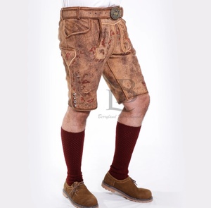Shorts en cuir de chèvre véritable Lederhosen bavarois élégants pour hommes Taille mi-haute Respirant et grande taille Style de rue - Product Image 3