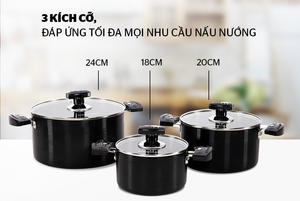 Meilleure vente SUNHOUSE Design moderne 3 pièces en aluminium anodisé batterie de cuisine fabricant vietnamien écologique ensemble de casseroles en métal - Product Image 2