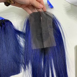 Super doble dibujado paquetes de 100% Natural sin procesar virgen cabello humano hueso recto azul extensiones procesamiento químico - Product Image 5