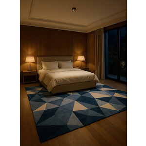 Alfombra Geométrica Azul Premium, Alfombra de Lana Hecha a Mano para Decoración del Hogar, Regalo de Navidad para Sala de Estar, Uso en Picnic, Alta Calidad - Product Image 4